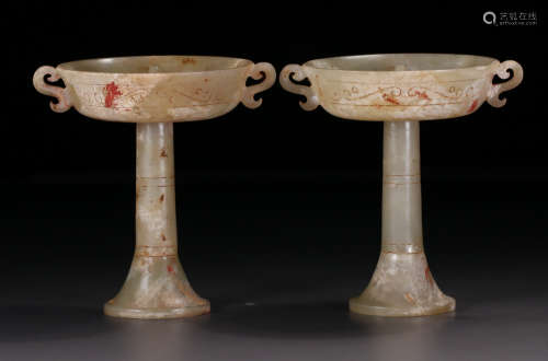 PAIR OF ANTIQUE JADE CANDLE HOLDERS