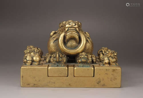 SET OF GILT BRONZE BEAST SEALS