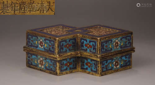 QIANLONG MARK CLOISONNE LOTUS FANGSHENG BOX