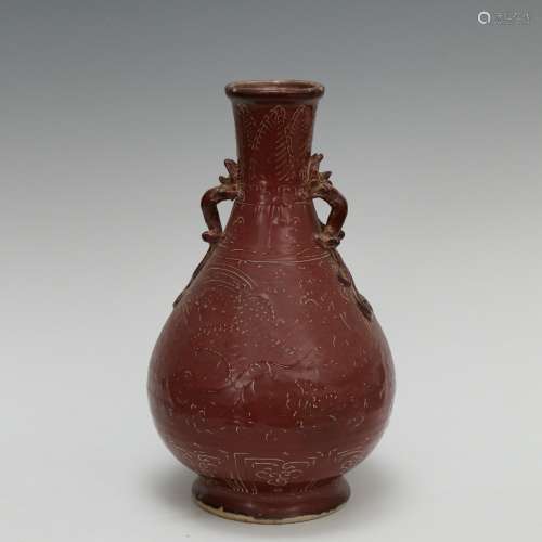 Chicken-liver Red Glazed Prunus Vase with Two Drgaon-shaped ...