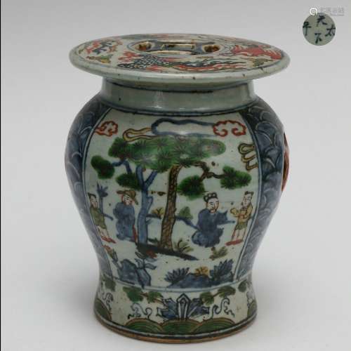 Porcelain Stool with Figure Painting in Contrasting Color  ,...