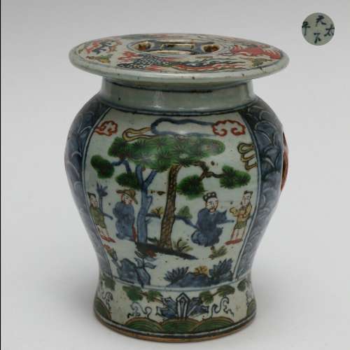 Porcelain Stool with Figure Painting in Contrasting Color  ,...