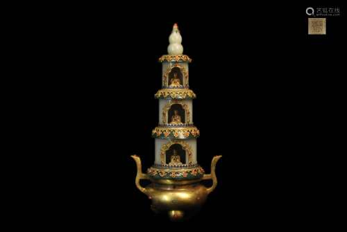 Copper Gilt Jade Pagoda