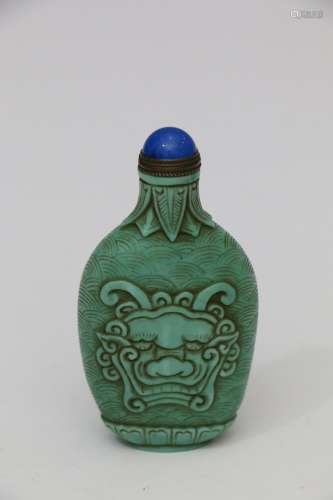 Green Glass-bodied Snuff Bottle with Animal Mask Design and ...