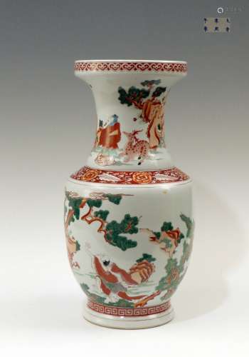 Multicolored Coral Red Vase with Character Story Design