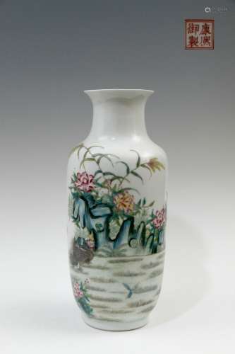 Enamel Wax Gourd Shaped Vase with Flowers and Birds Designs