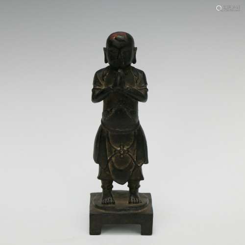 Black Paint Copper Gilt Statue of Sancai Boy