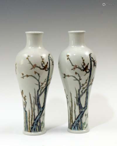 A Pair of Enamel Prunus Vases