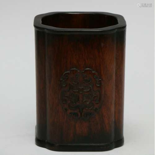 Rosewood Brush Pot with Dragon Pattern