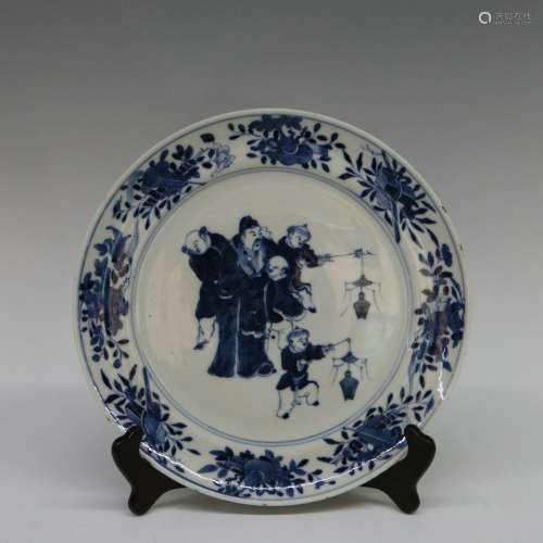Blue-and-white Plate with Figure Design