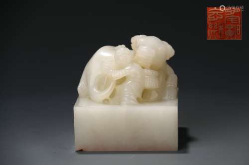 Hetian Jade Seal with Ox Design