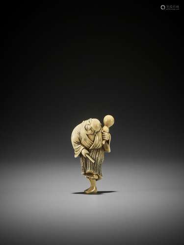 DORAKU: AN IVORY NETSUKE OF A DANCING DRUNKARD