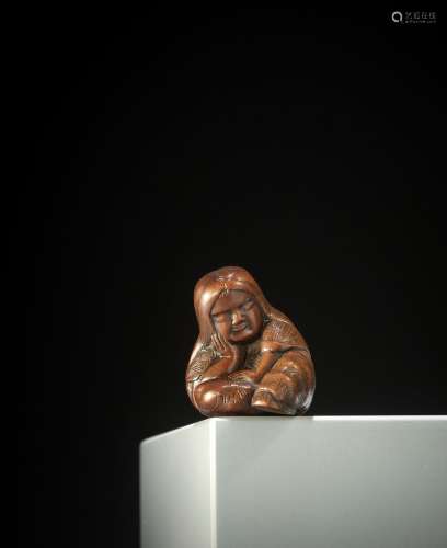 MASAKAZU: A FINE NAGOYA SCHOOL WOOD NETSUKE OF A SLUMBERING ...