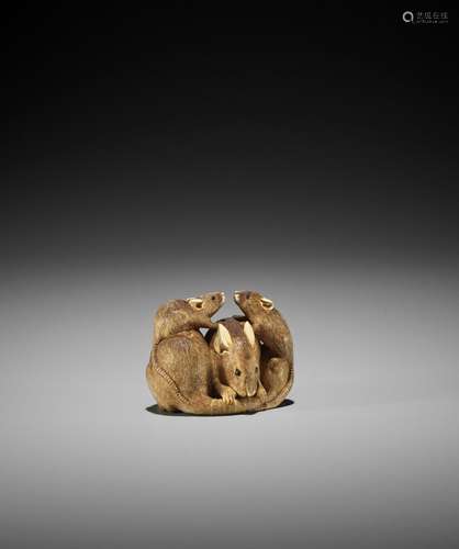 IKKO: AN IVORY NETSUKE-OKIMONO OF A GROUP OF RATS