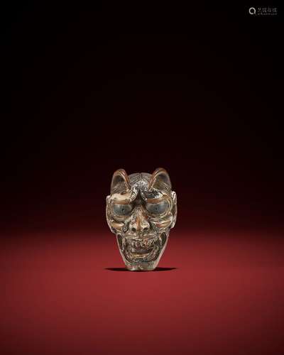 TESSAI: A RARE LACQUERED WOOD MASK NETSUKE OF HANNYA