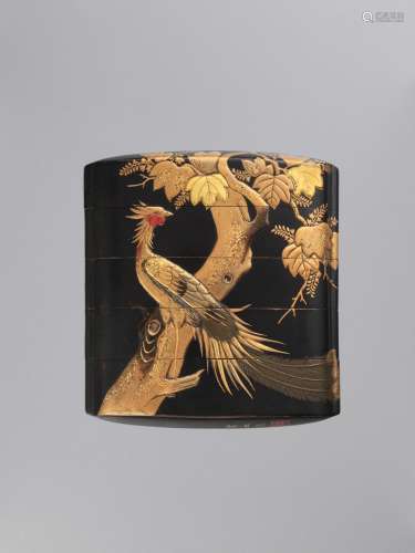 JOKASAI: A BLACK AND GOLD LACQUER FOUR-CASE INRO DEPICTING A...