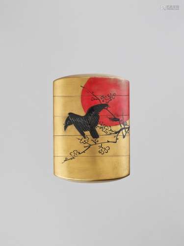 ZESHIN: A LACQUER FOUR-CASE INRO DEPICTING A CROW AGAINST A ...