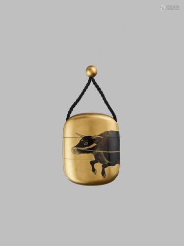 SHIOMI MASANARI: A CHARMING SMALL TWO-CASE GOLD LACQUER INRO...