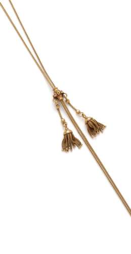 18K(750/1000)黄金长项链，末端是由饰有花朵的戒指托起的吊坠。法式...
