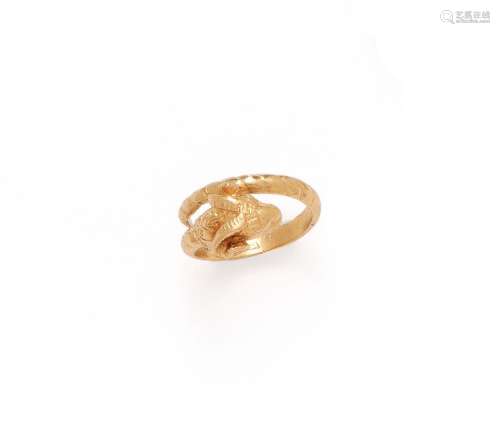 代表羊头的18K（750/1000）黄金戒指，即开口扭环。手指大小：46 -毛重...