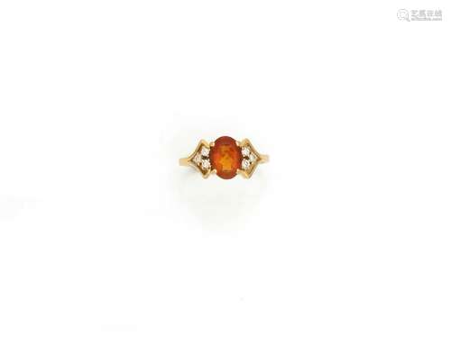 Bague en or jaune 18K (750/1000) centrée d'un quartz orange ...