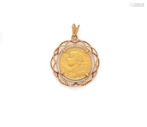 Pendentif en or jaune 18K (750/1000) orné d'un 20 Francs Sui...