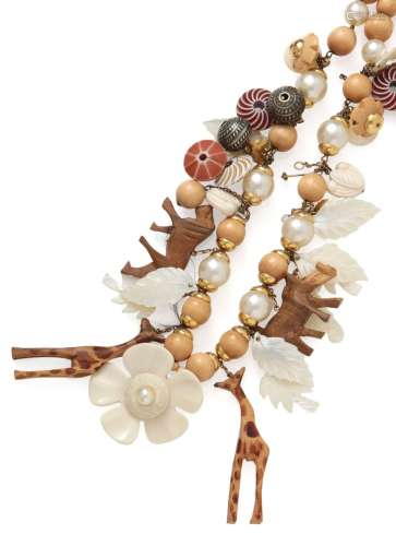 Yves SAINT-LAURENT：木质珠子长项链，以萨凡纳为灵感，装饰有珍珠母...
