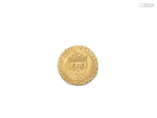 查理六世（1380-1422年金质盾牌与皇冠。蒙彼利埃(Pt 4e)；D. 369.TT...