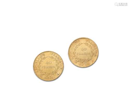 CONSULAT (1799-1804)40 francs or : 2 exemplaires. An XI Pari...