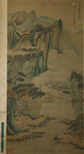 A CHINESE LANDSCAPE PAINTING SILK SCROLL, ZHANG DAQIAN MARK