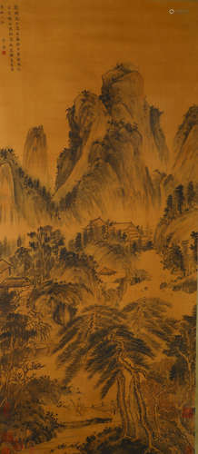 A CHINESE LANDSCAPE PAINTING SILK SCROLL, LI TANG MARK