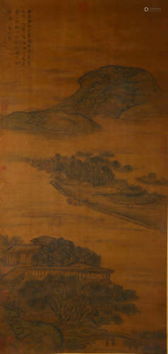 A CHINESE LANDSCAPE PAINTING SILK SCROLL, GUO XI MARK