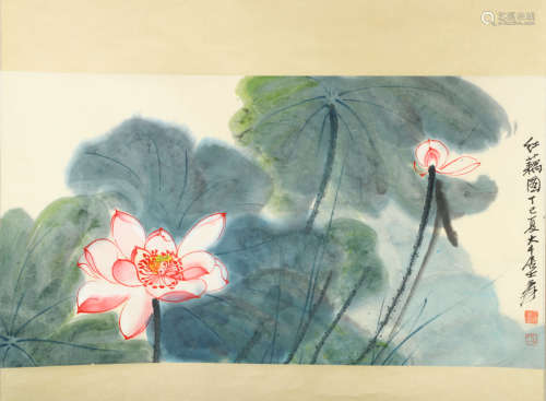 A CHINESE LOTUS PAINTING, ZHANG DAQIAN MARK