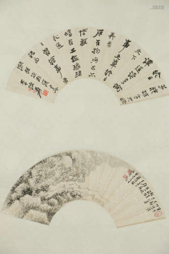 A CHINESE LANDSCAPE PAINTING&CALLIGRAPHY SCROLL, PU RU MARK