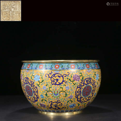 A GILT-BRONZE CLOISONNE ENAMEL FLORAL VAT