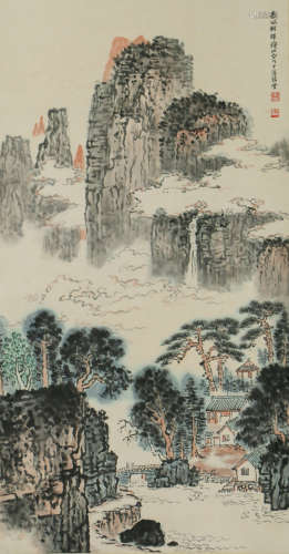 A CHINESE LANDSCAPE PAINTING SCROLL, QIAN SONGYAN MARK
