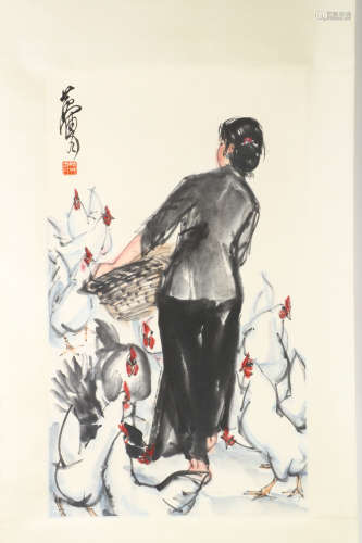 A CHINESE FIGURE PAINTING, HUANG ZHOU MARK