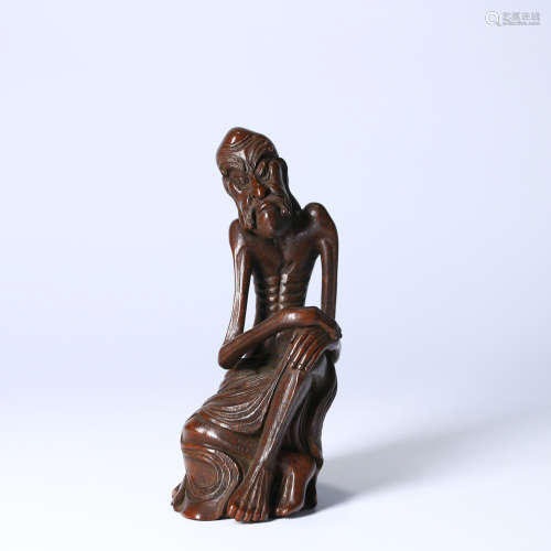 A BAMBOO CARVED ARHAT STATUE ORNAMENT