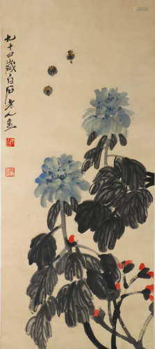 A CHINESE FLOWERS PAINTING, QI BAISHI MARK