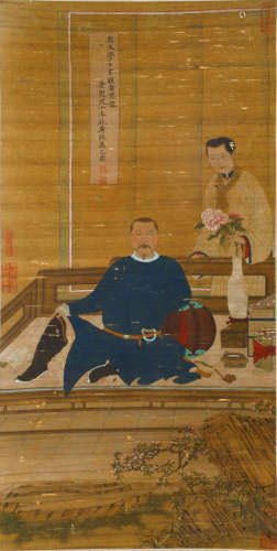 A CHINESE FIGURES PAINTING SILK SCROLL, YU ZHIDING MARK