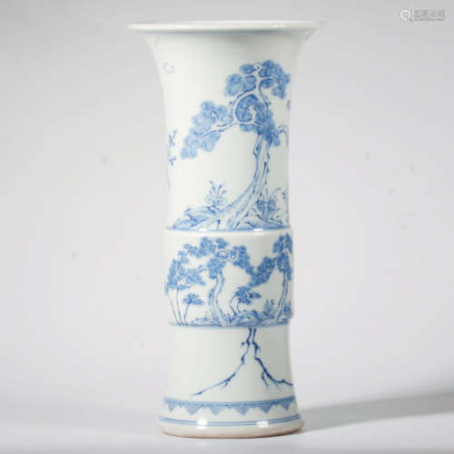 A BLUE AND WHITE PINE&PLUM BLOSSOM PATTERN PORCELAIN BEAKER ...