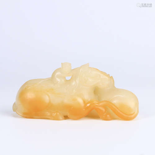 A HETIAN JADE CARVED HORSE&MONKEY ORNAMENT