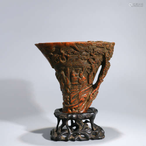 A FIGURES CARVED EAGLEWOOD CUP