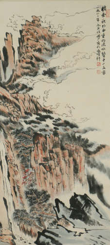 A CHINESE LANDSCAPE PAINTING SCROLL, LU YANSHAO MARK