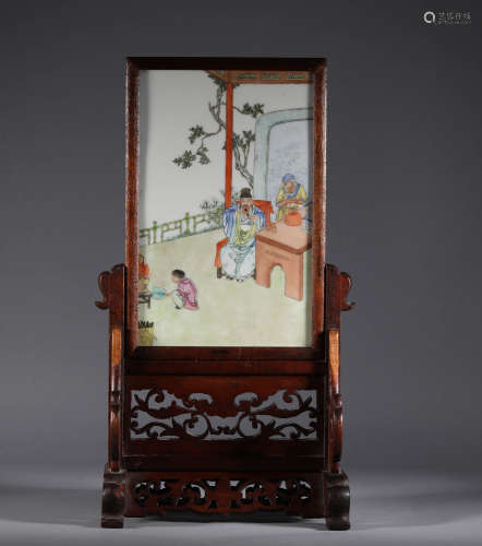 Qing Dynasty Pastel Characters Table Plaque