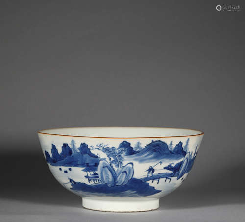 Qing dynasty Blue and White Landscape Pattern Bowl