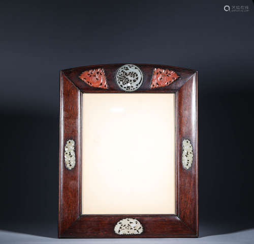Photo Frame with Red Sandalwood and White Jade in Qing Dynas...