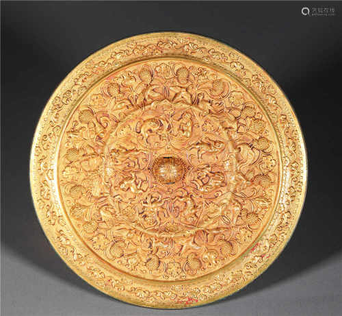 Tang Dynasty Mirror with Pure Golden Sea Grape