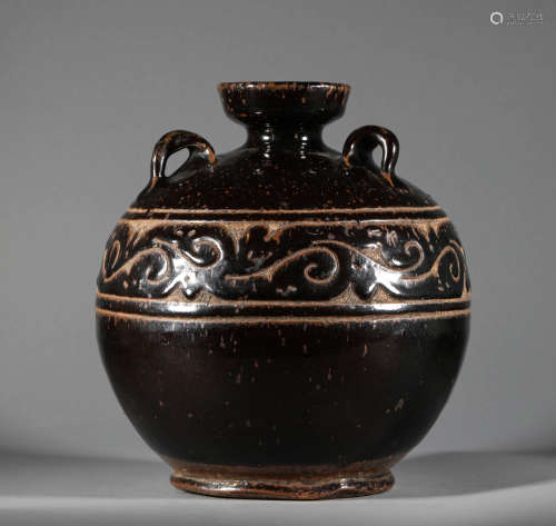 Song Dynasty Pot with Sauce Glaze and Tiling Flower