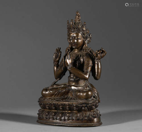 Bronze Statue of Guanyin with Four Arms in Qing Dynasty